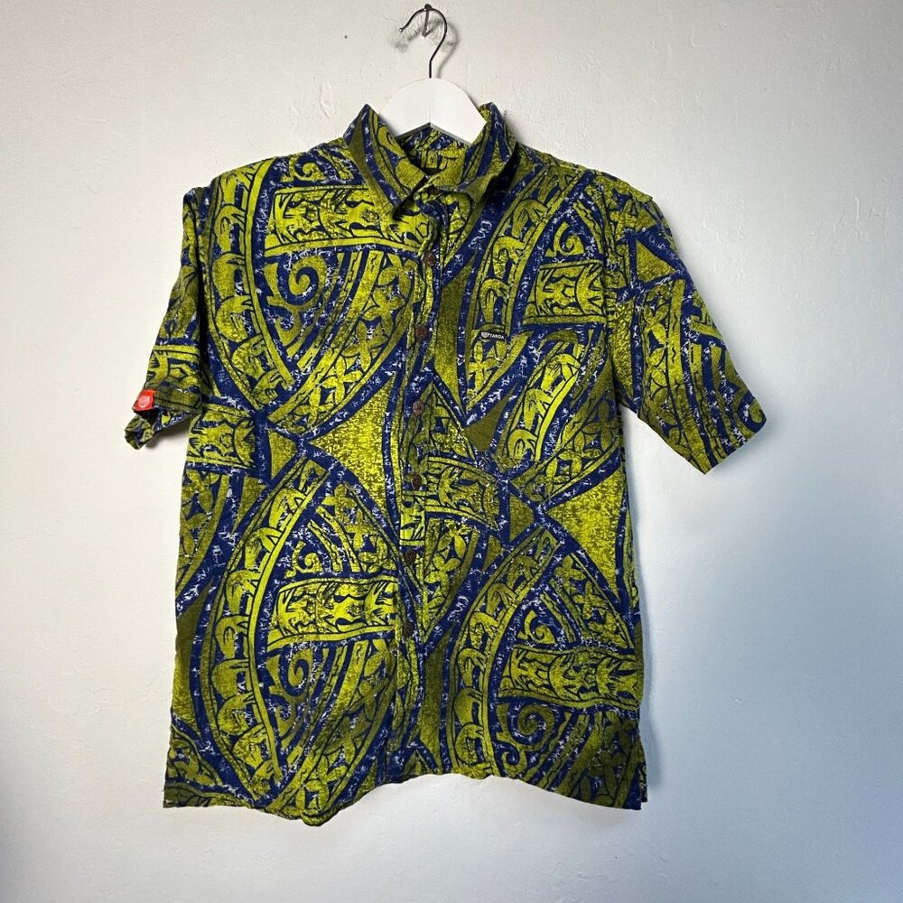 Tanoa Mens African-Inspired Short Sleeve Button-Up Hawaiian Shirt XL Green NWOT